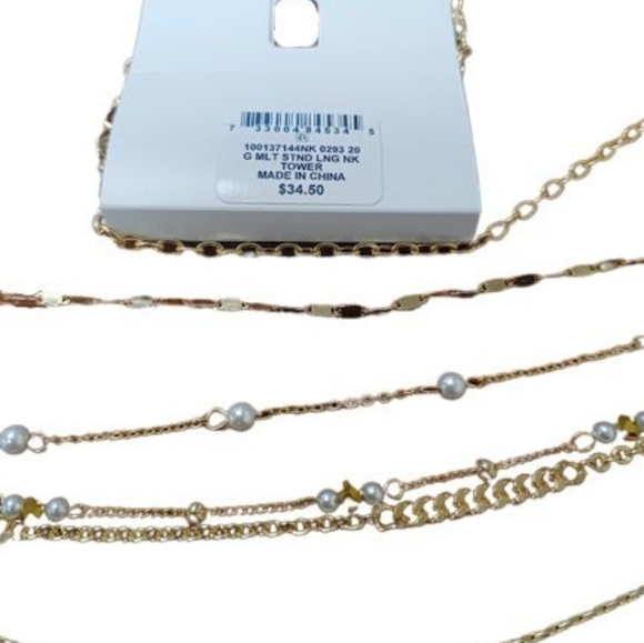 NWT Gold Faux Pearl & Bead Layered Strand Necklace 17" STYLE & CO - Picture 6 of 10